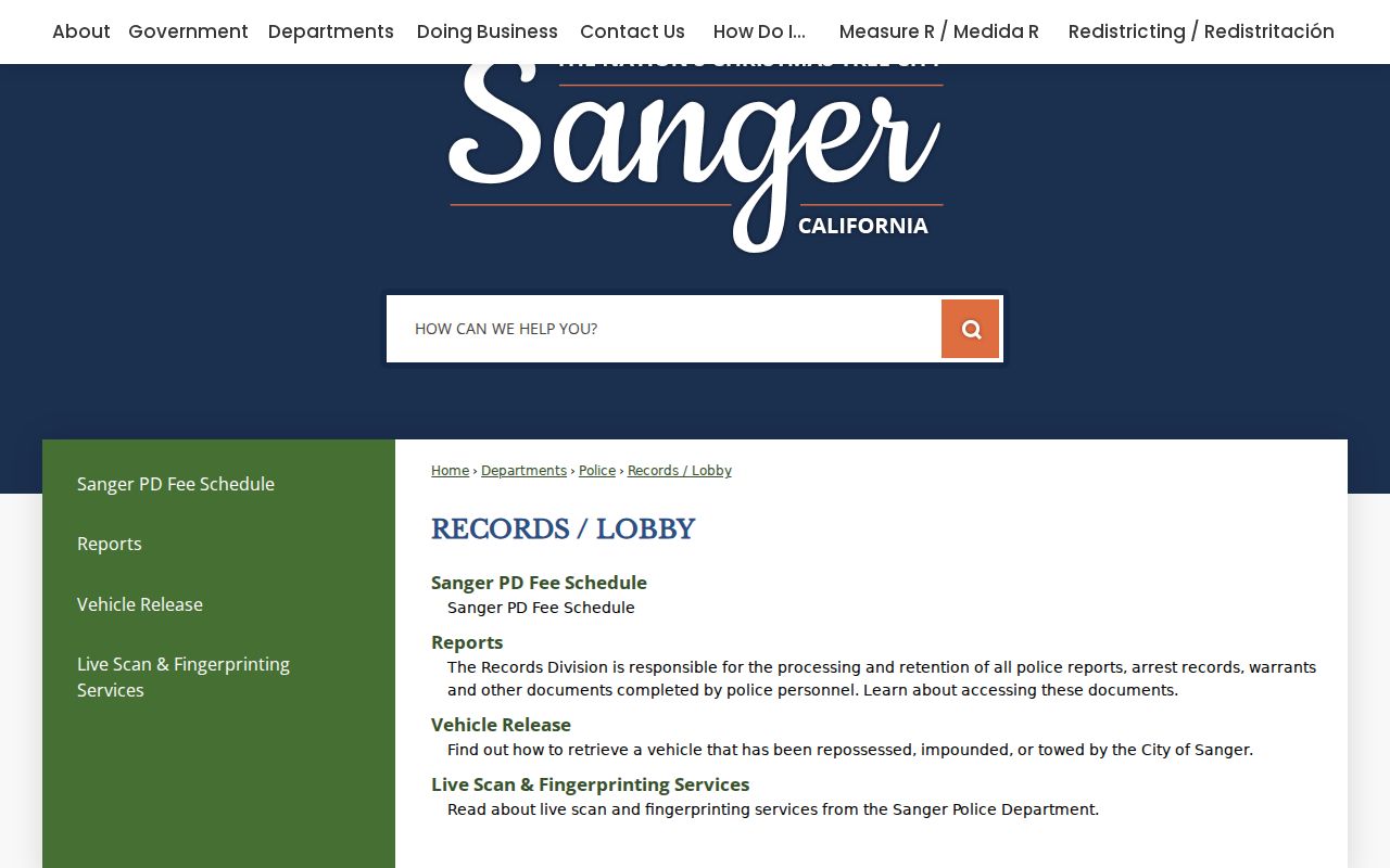Sanger criminal history Police Records Lobby