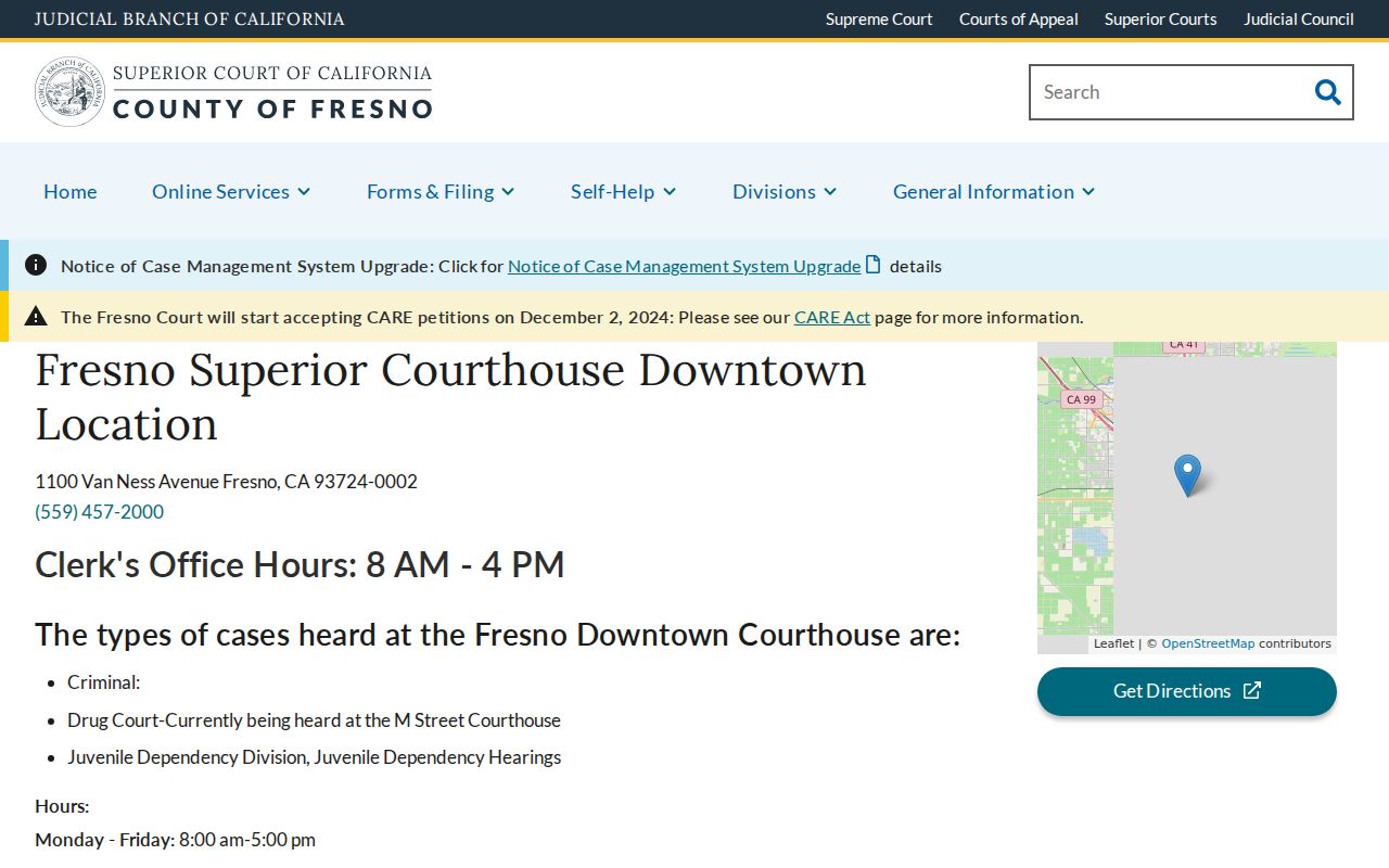 Downtown Fresno Superior Courthouse location information