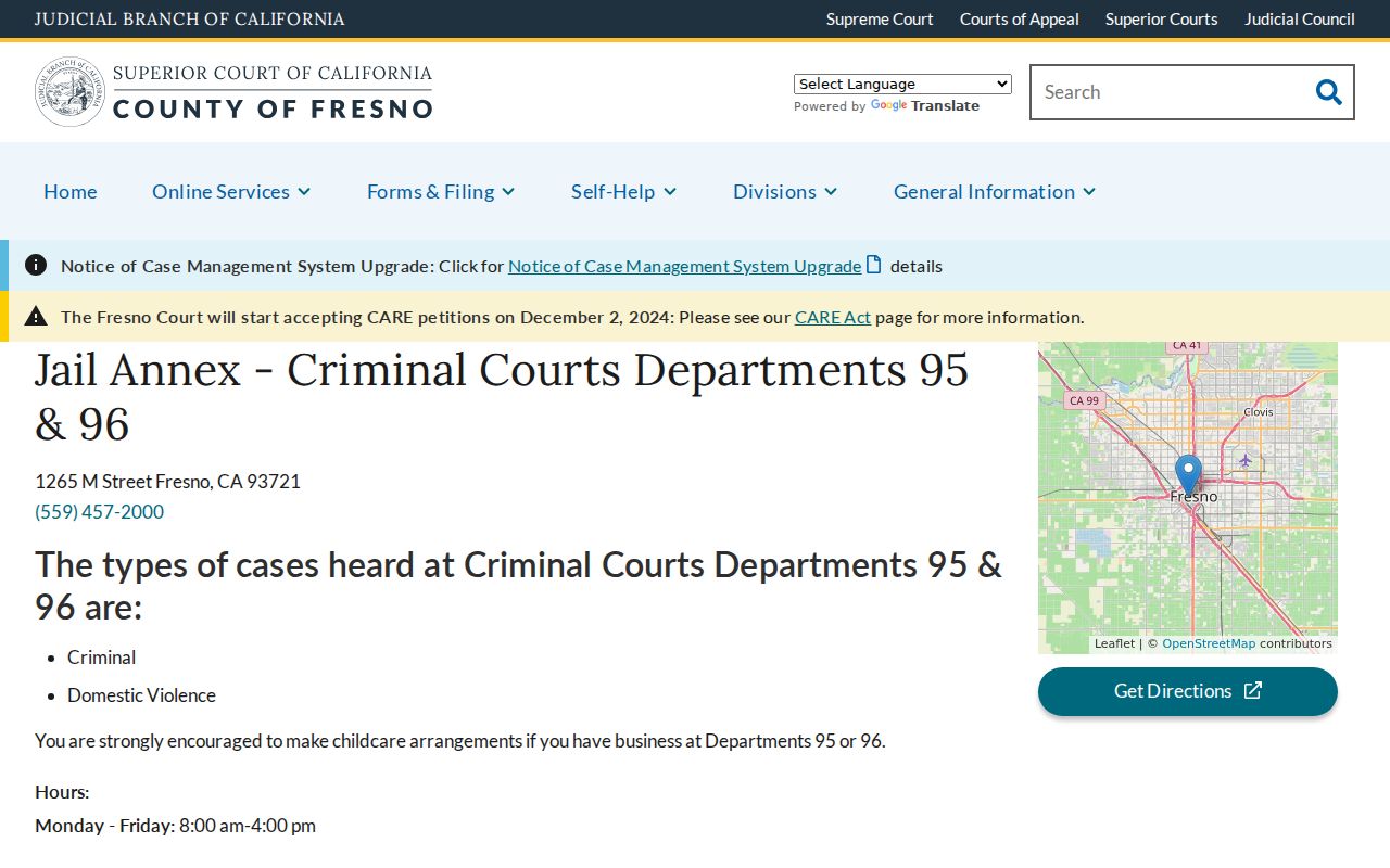 Fresno Jail Annex criminal court departments 95 and 96