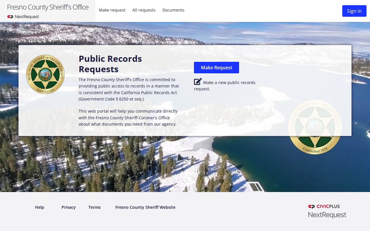 Fresno County Sheriff criminal records NextRequest portal