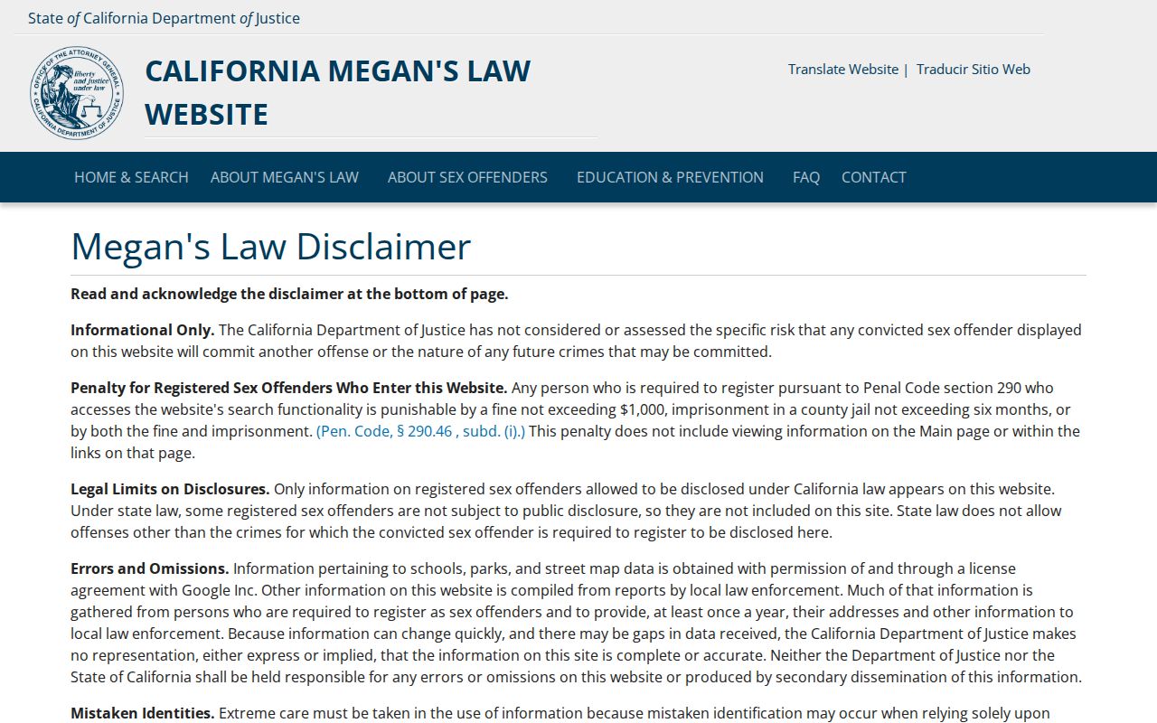 California Megan's Law Fresno County sex offender registry