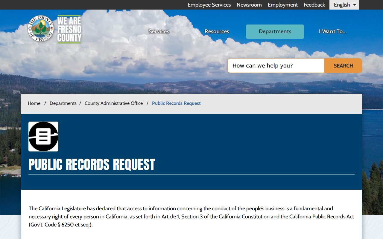 Fresno County criminal public records request routing