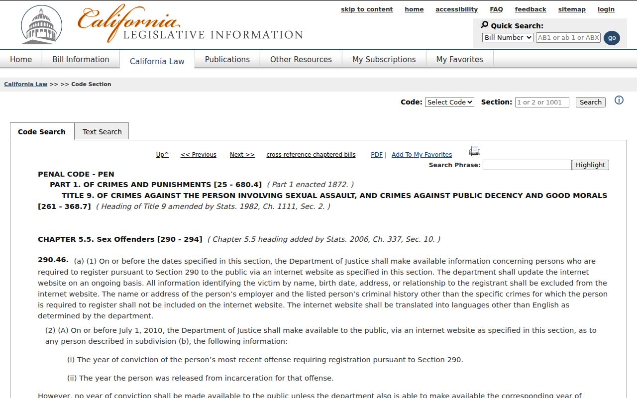 California Penal Code section 290.46 registry rules
