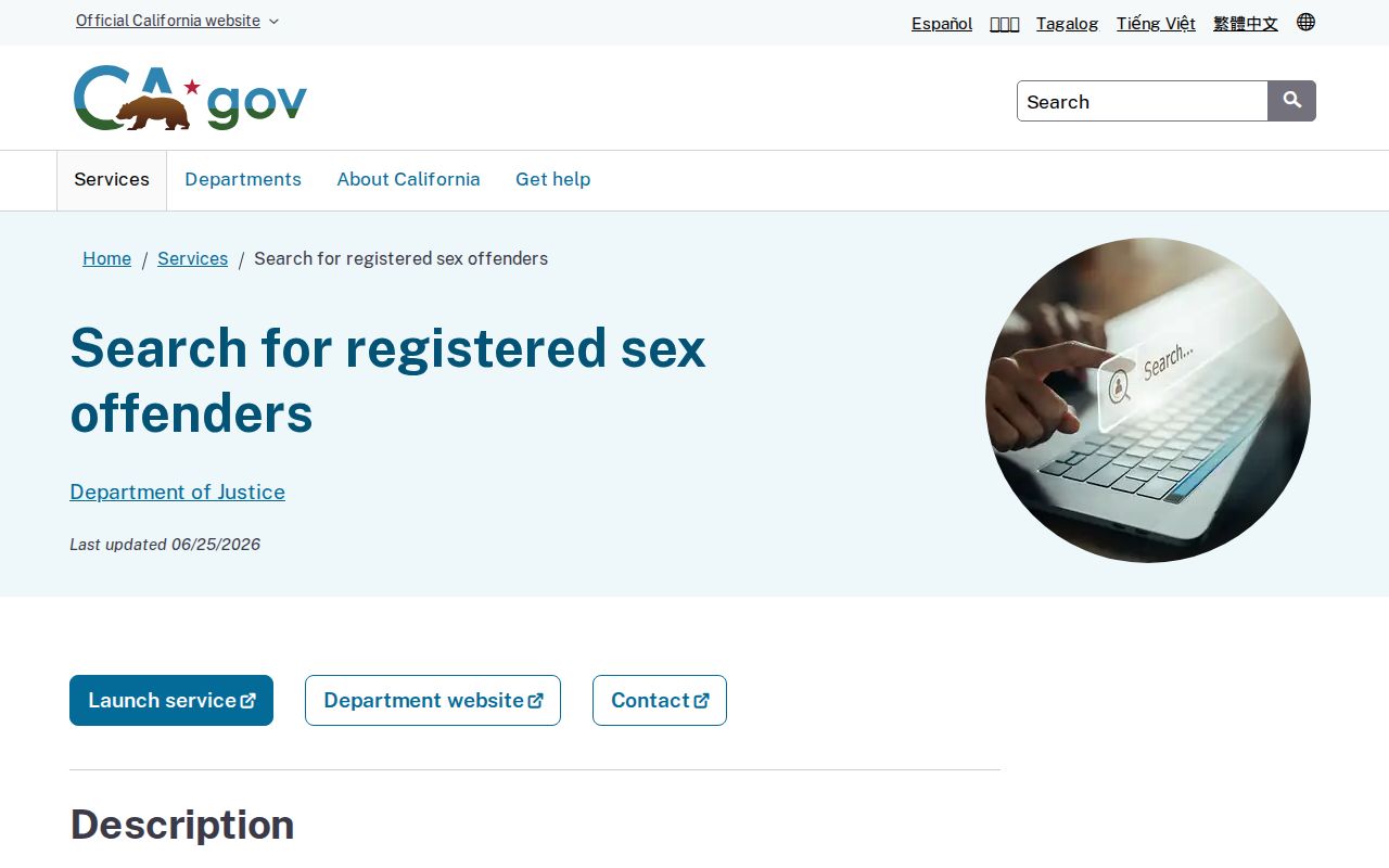 CA.gov registered sex offender search service