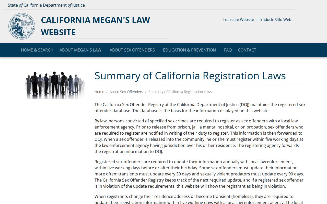 California sex offender registration law summary