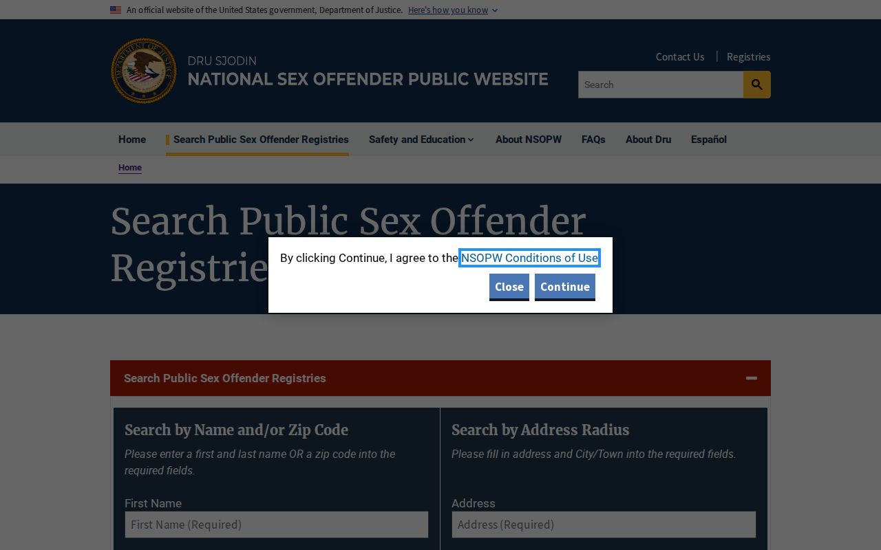 National Sex Offender Public Website search